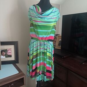 Gabby Skye Green and Blue Cowl Neck Sundress